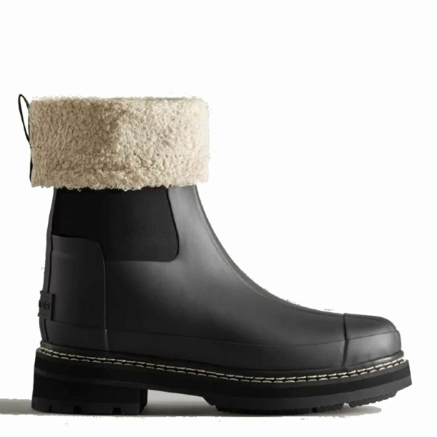 * Hunter Women'S Refined Stitch Roll Top Sherpa Boots In Black New