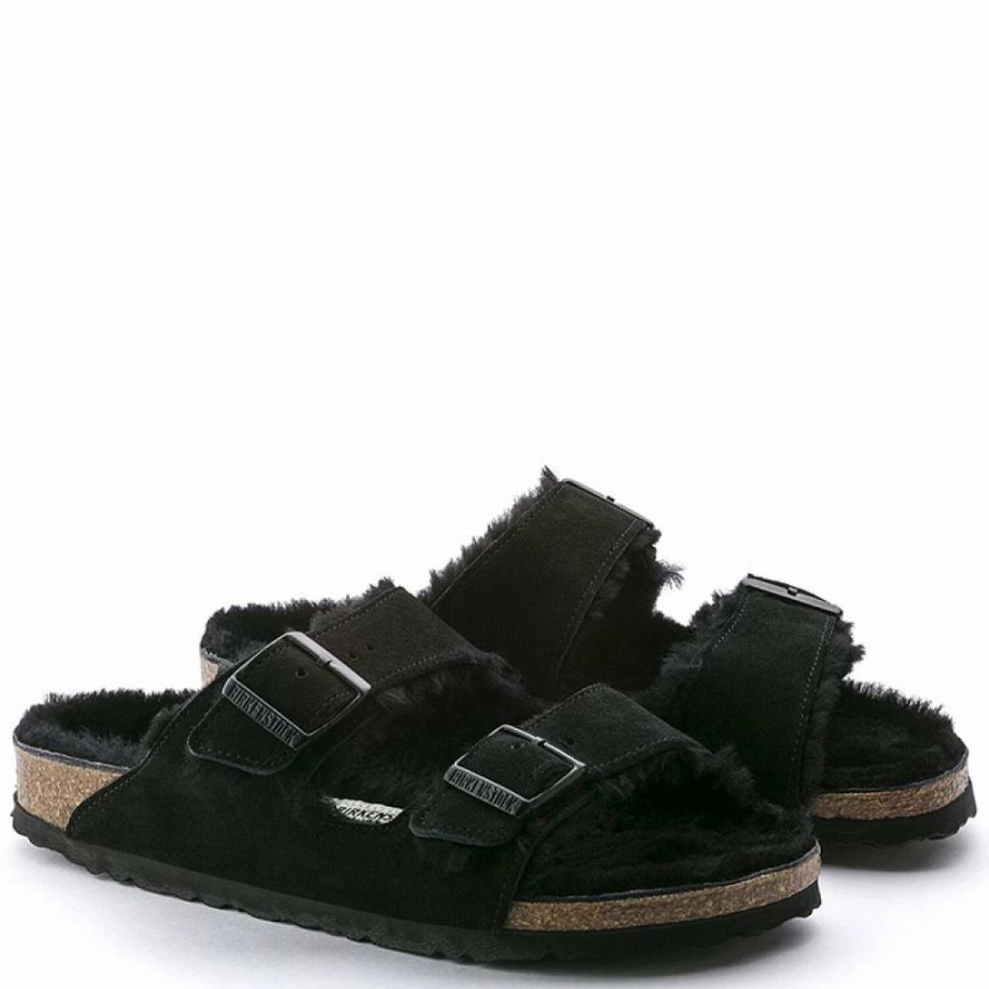 * Birkenstock Arizona Shearling In Black (Narrow Width) New