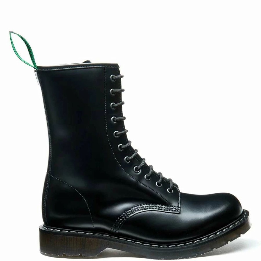 * Solovair 11 Eye Zip Derby Boot In Black Hi-Shine Wholesale