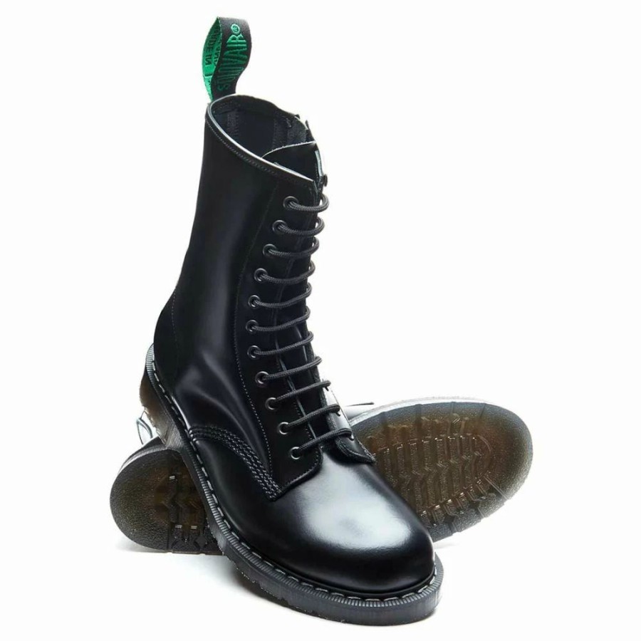 * Solovair 11 Eye Zip Derby Boot In Black Hi-Shine Wholesale