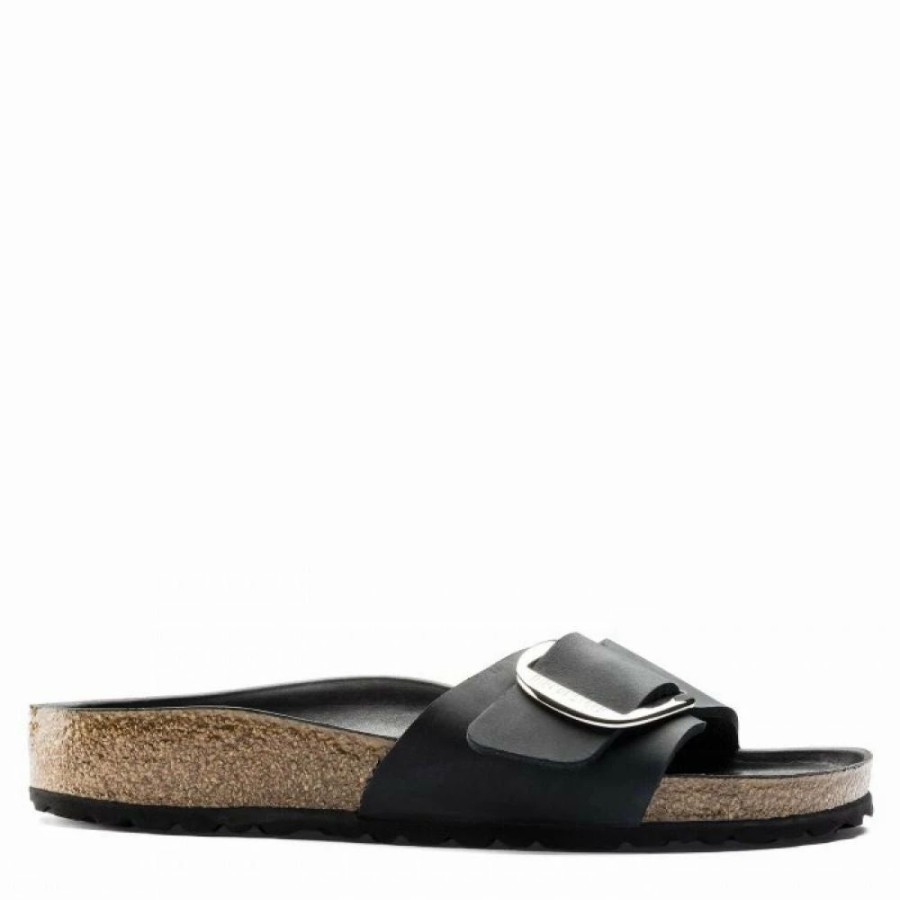 * Birkenstock Women'S Madrid Big Buckle Oiled Leather In Black (Narrow Width) Hot