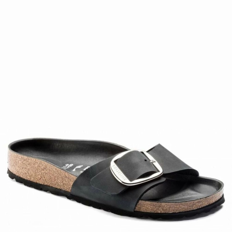 * Birkenstock Women'S Madrid Big Buckle Oiled Leather In Black (Narrow Width) Hot