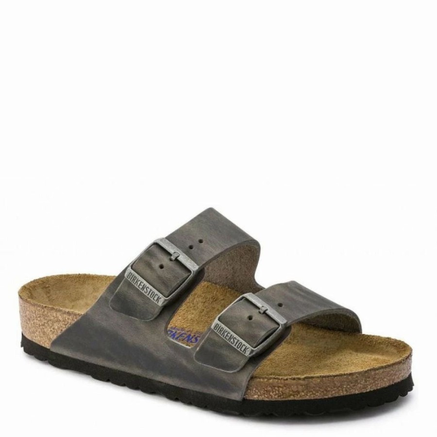 * Birkenstock Arizona Softbed Oiled Leather In Iron New