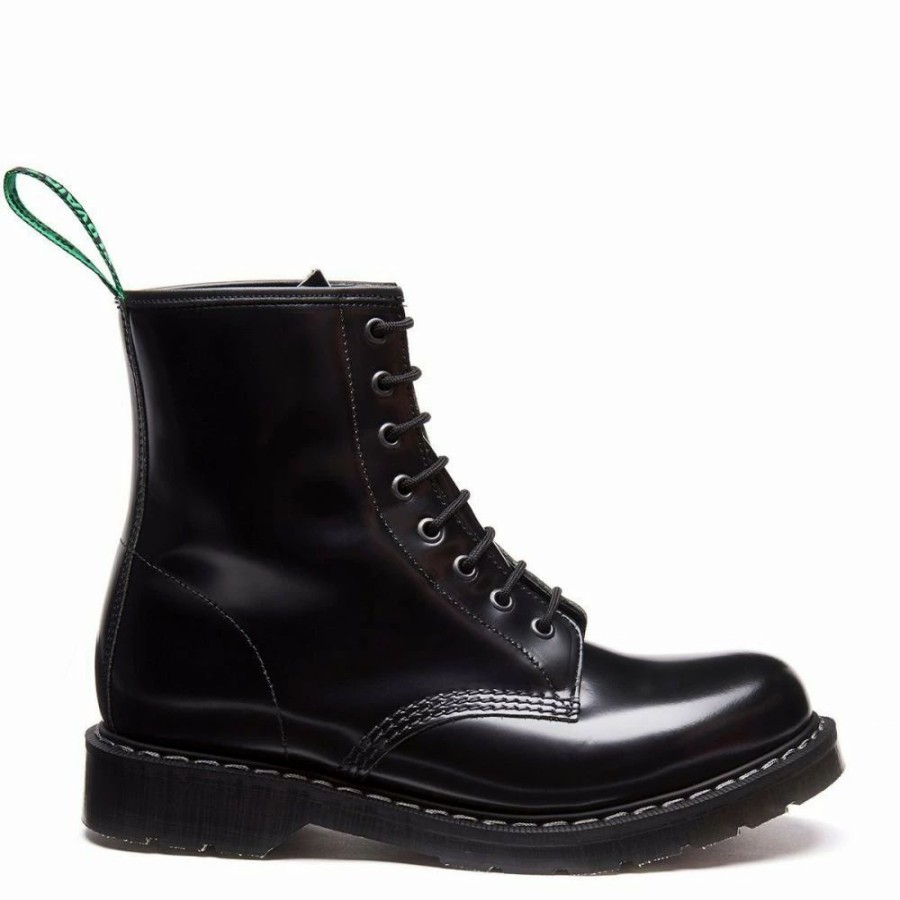 * Solovair 8 Eye Derby Boot In Black Hi-Shine Online