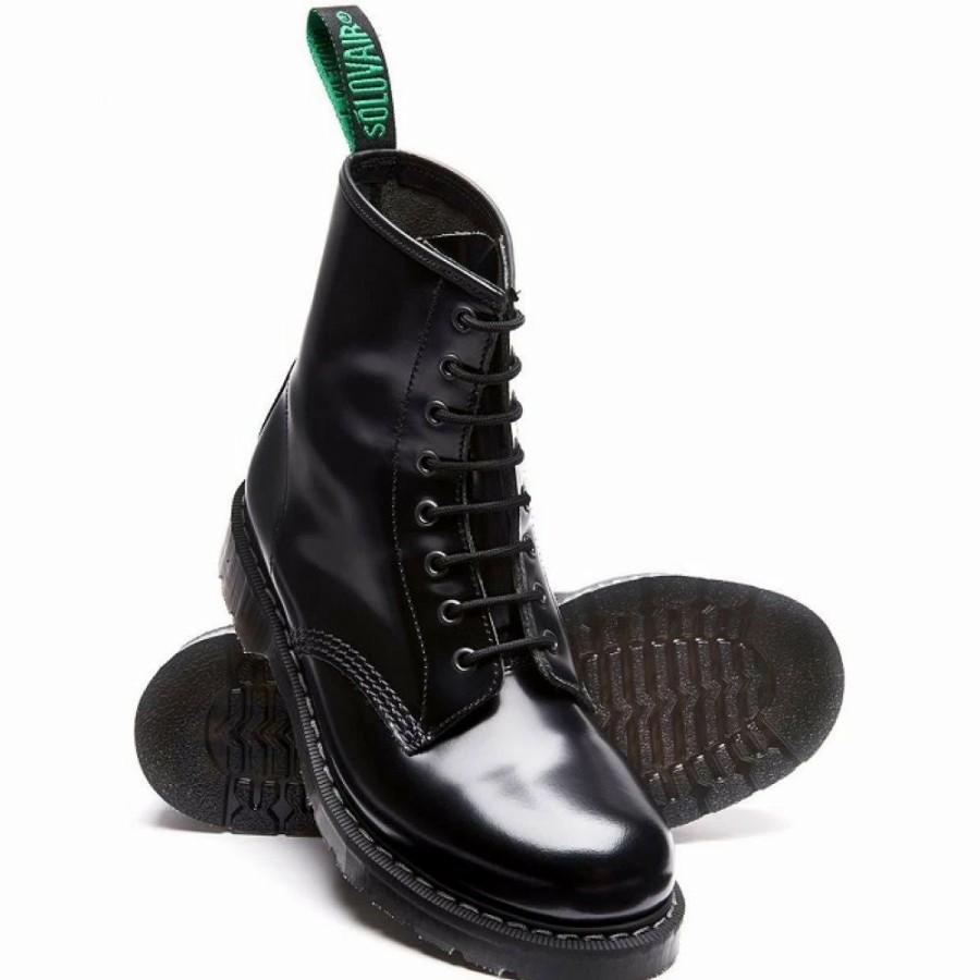 * Solovair 8 Eye Derby Boot In Black Hi-Shine Online