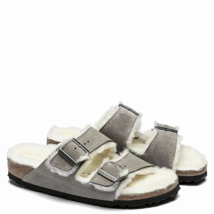 * Birkenstock Women'S Arizona Shearling In Stone Coin Hot