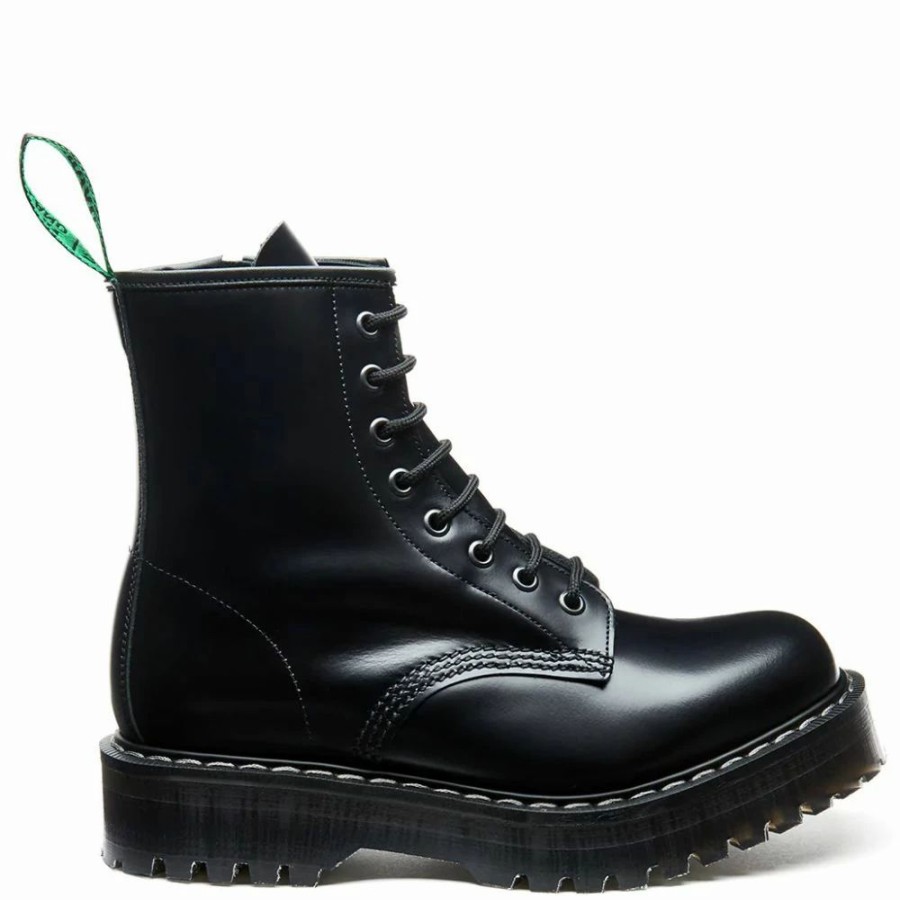 * Solovair 8 Eye Zip Platform Derby Boot In Black Hi-Shine New