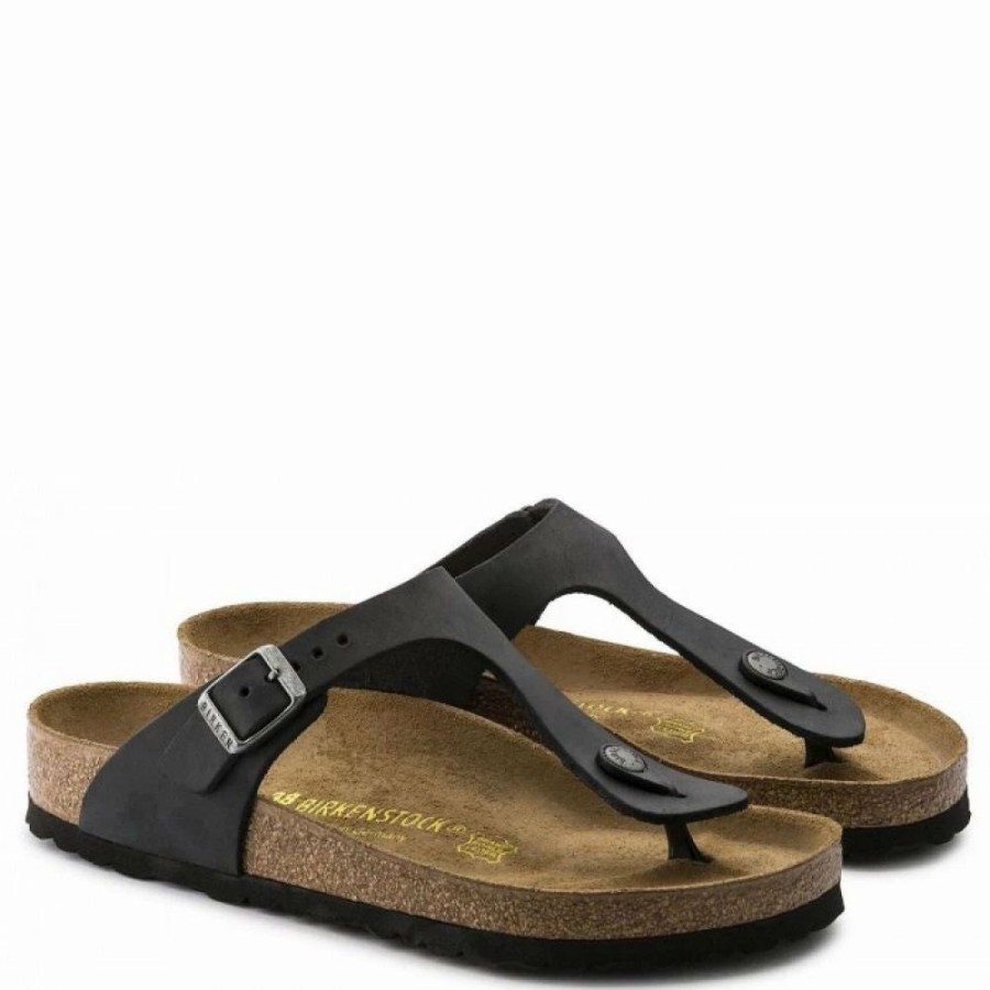 * Birkenstock Women'S Gizeh Oiled Leather In Black Wholesale