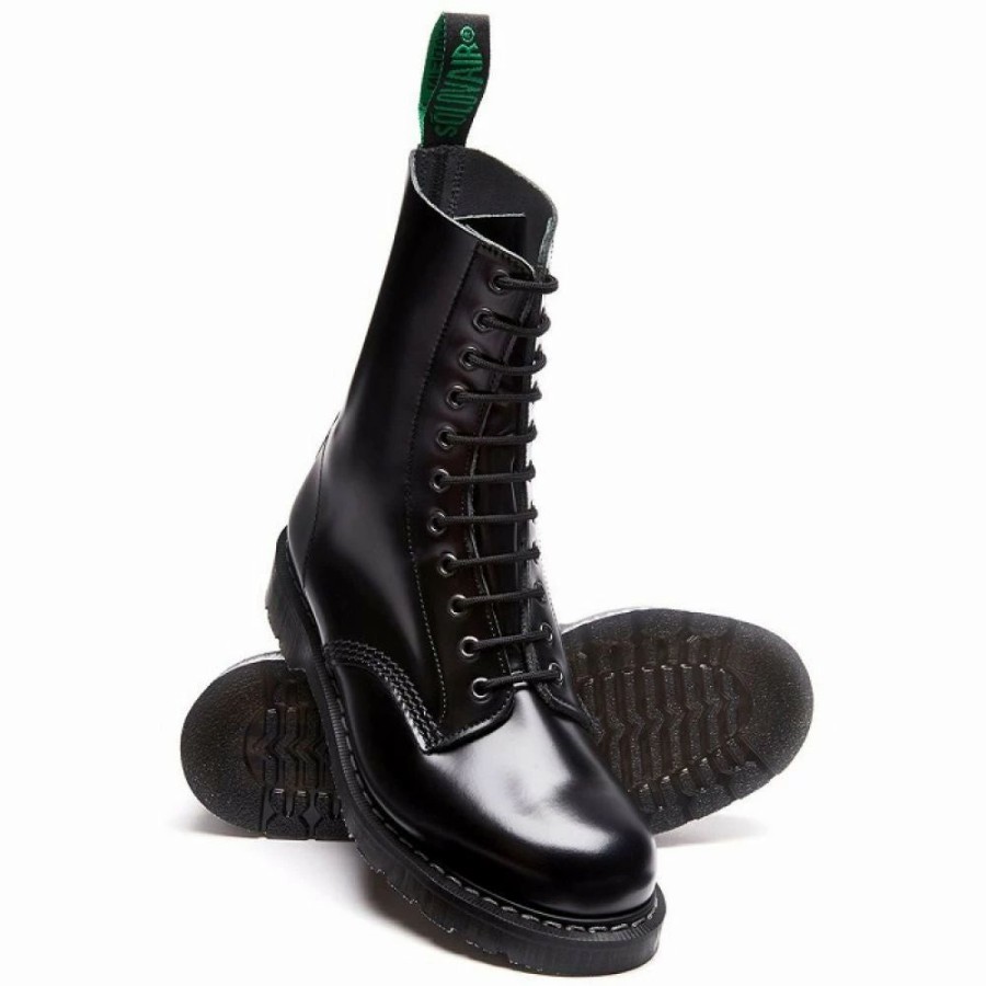 * Solovair 11 Eye Derby Boot In Black Hi-Shine New