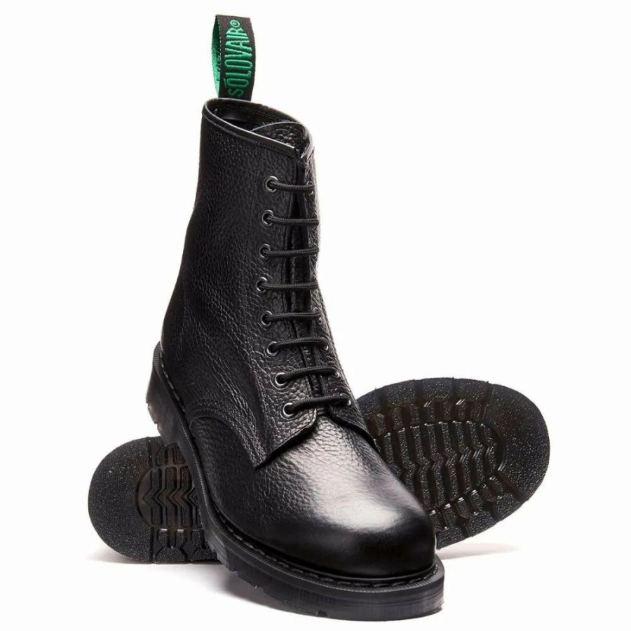 * Solovair 8 Eye Derby Boot In Black Grain Clearance