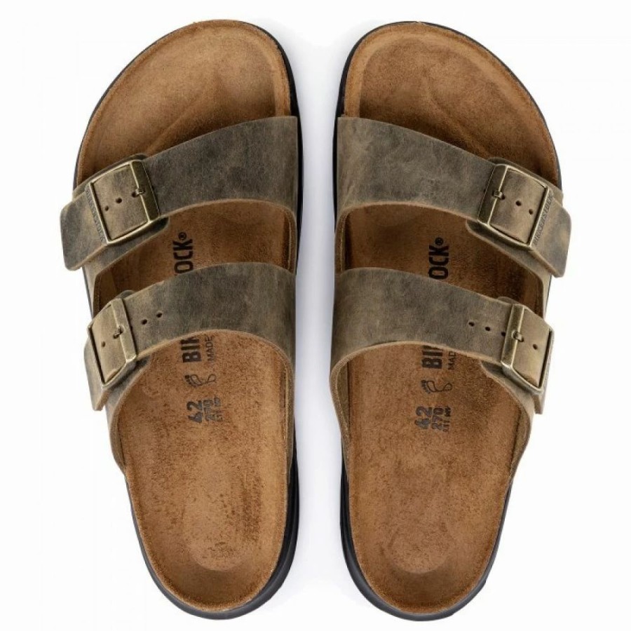 * Birkenstock Men'S Arizona Cross Town Oiled Leather In Faded Khaki New