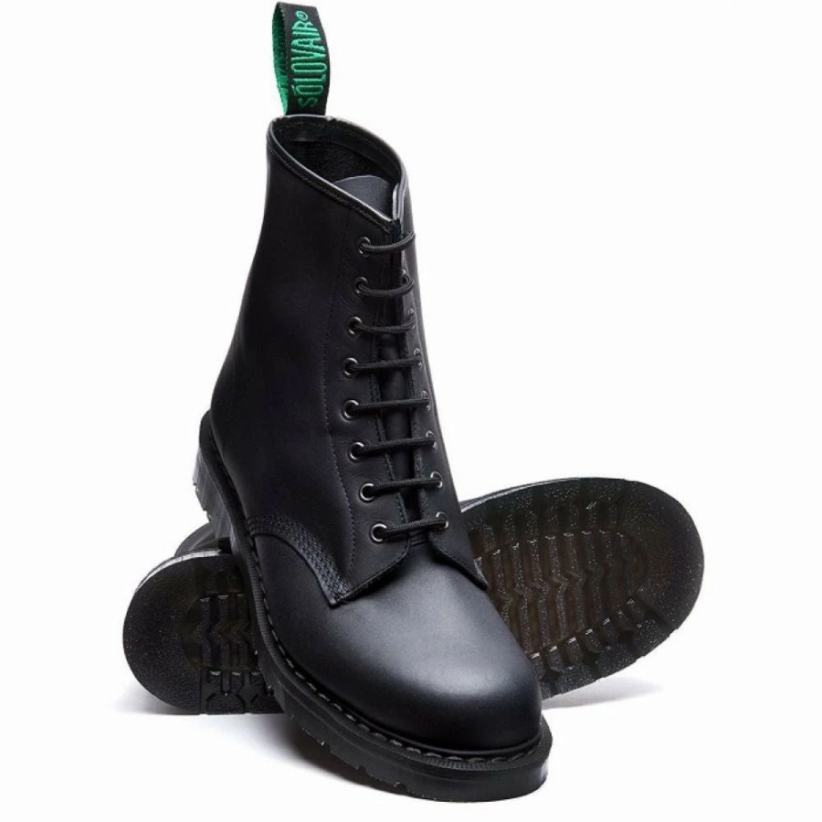 * Solovair 8 Eye Derby Boot In Black Greasy Best