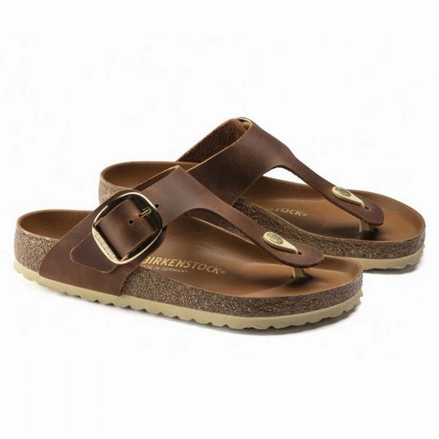 * Birkenstock Women'S Gizeh Big Buckle Leather In Cognac Hot